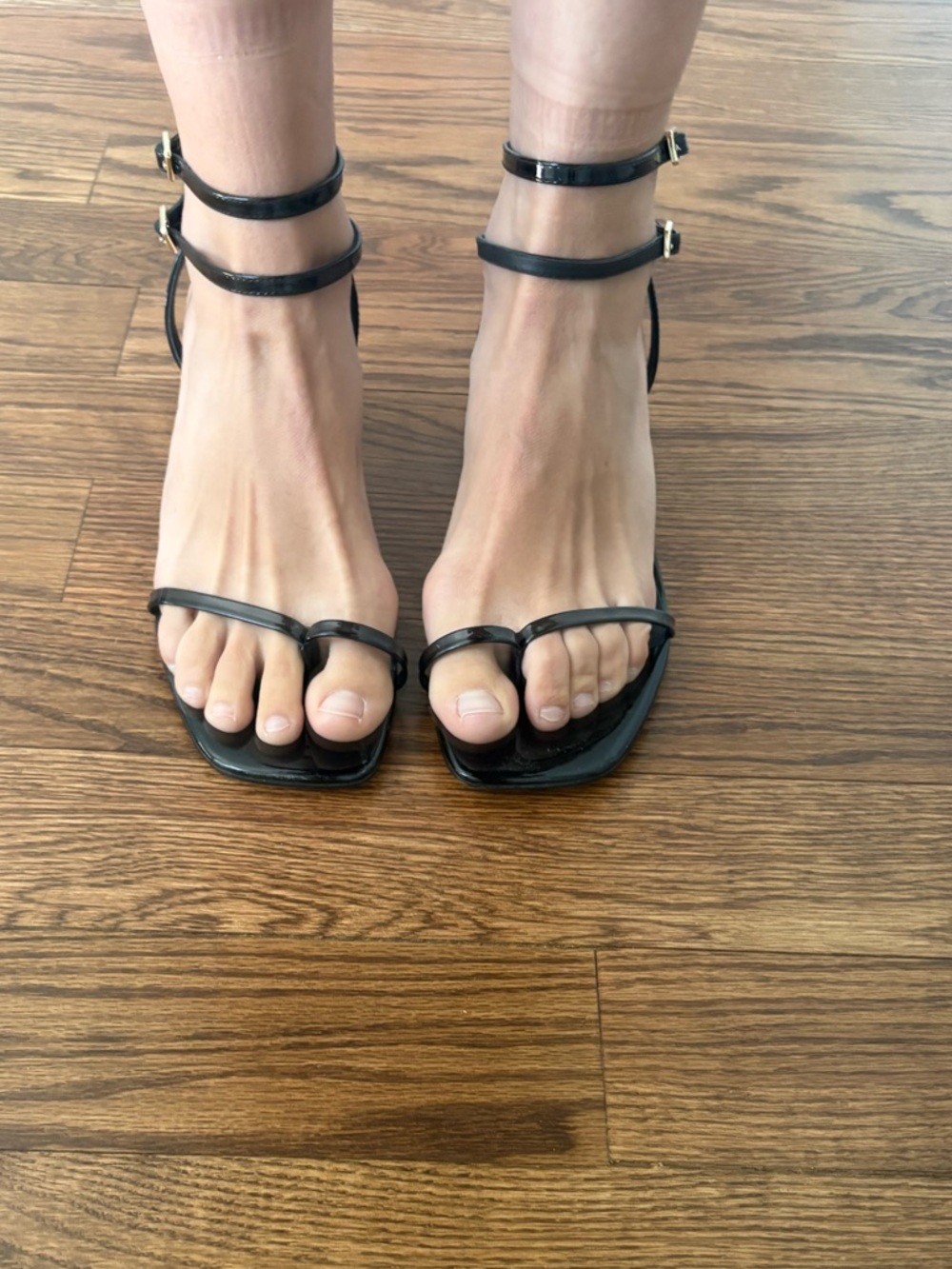 J. Crew Black Strappy Square-Toe Ankle-Heel Sandals